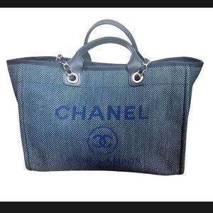 Chanel Deauville Tote  - Denim Tweed Bag Silver Hardware 2020